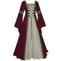 Feynman Damen Mittelalterliche Kleid mit Trompetenärmel, Mittelalter Viktorianischen Königin Kleider Renaissance Gotisch Maxikleid Karneval Halloween Party Prinzessin Kostüm, Weinrot, L