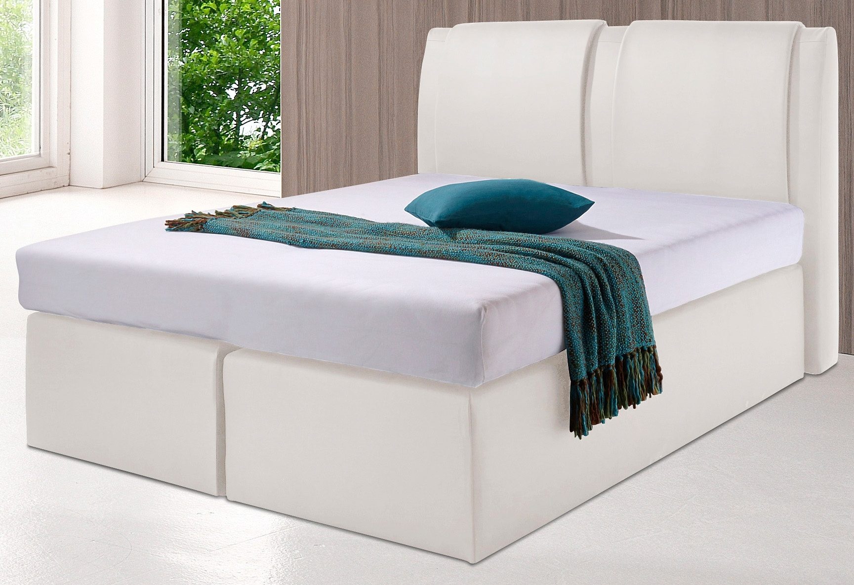 Boxspringbett, weiß, Liegefläche B/L: 160cm x 200cm, H2, 7-Zonen-Kaltschaummatratze, Bonnell- Federkernmatratze: Bezug obere Matratze: 80% Baumwolle, 20% Polyester, 7-Zonen-Kaltschaummatratze: Bezug obere Matratze: 80% Baumwolle, 20% Polyester, 5-Zonen-Tonnen-Taschenfederkernmatratze: Bezug obere Matratze: 100% Polyester., WESTFALIA SCHLAFKOMFORT, Komplettbetten, Boxspringbett