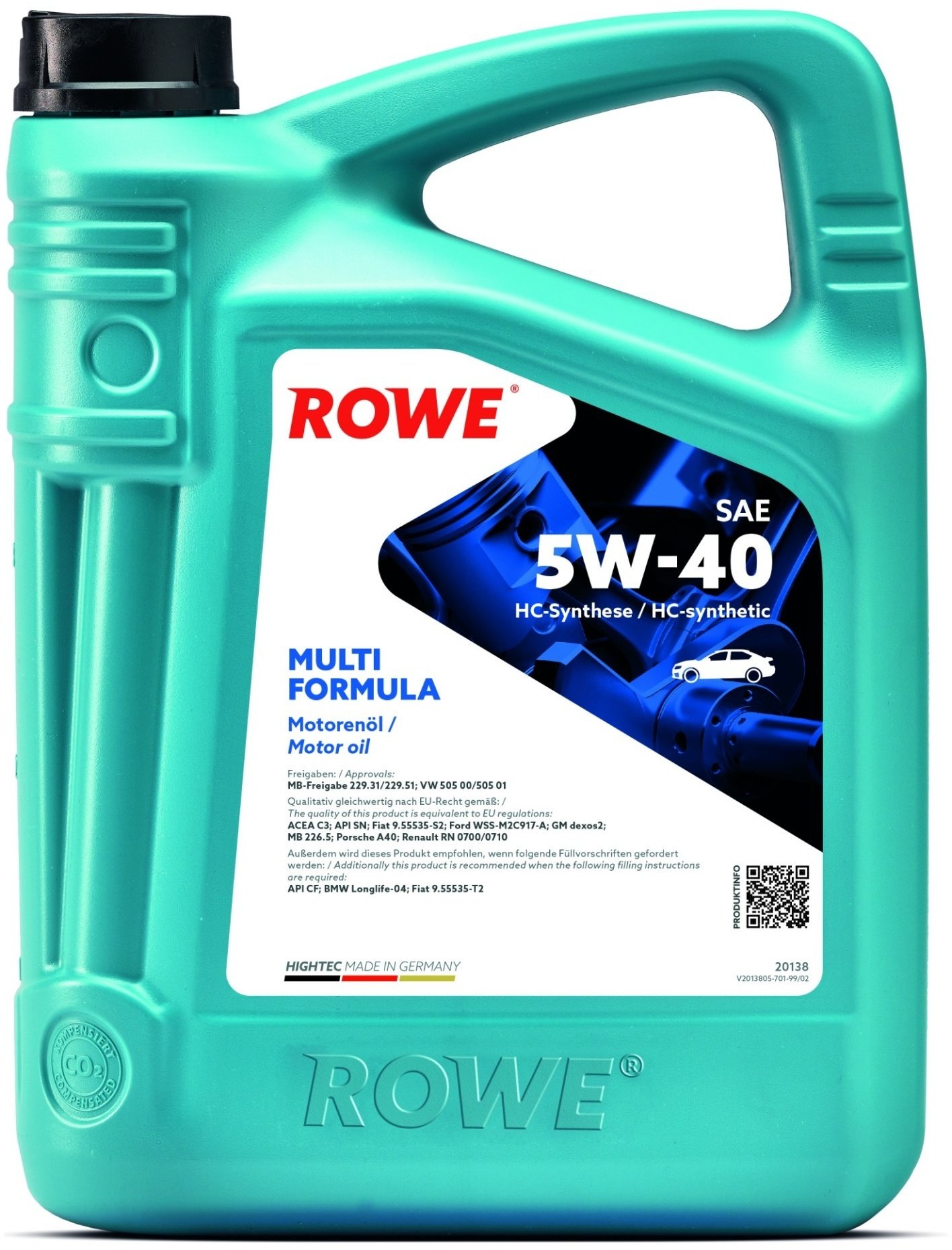 ROWE HIGHTEC MULTI FORMULA SAE 5W-40 5l Motoröl HC Synthese Öl (Hydro-Cracked)  20138-0050-99