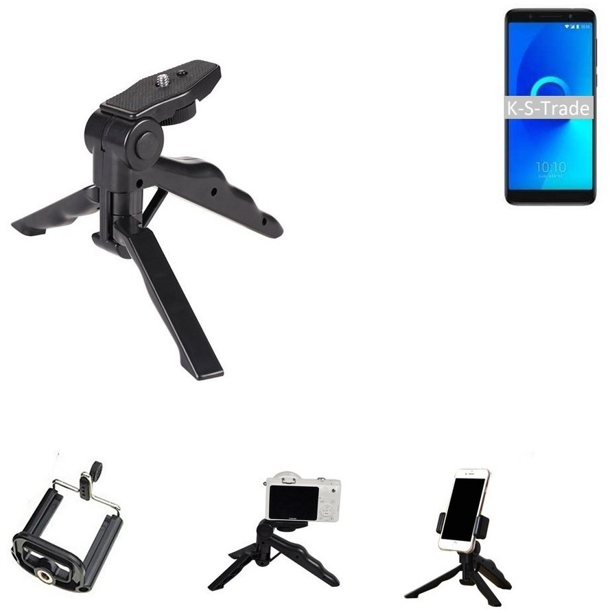 K-S-Trade für Alcatel 3X Smartphone-Halterung, (Stativ Tisch-Ständer Dreibein Handy-Stativ Ständer Mini-Stativ) schwarz