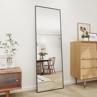 BD-Baode Ganzkörperspiegel 40 x 160 cm Standspiegel mit Haken HD Ganzkörperspiegel mit Metallrahmen für Schlafzimmer Badezimmer Wohnzimmer Rechteckiger Rechter Winkel(Schwarz)
