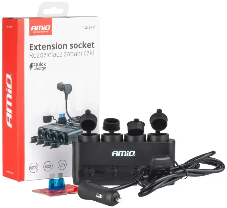 Universeller Zigarettenanzünder-Verteiler mit 4 Steckdosen + USB- und Smartphone-Anschluss 12V–24V
