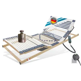 Lattenrost mit Motor elektrisch, Buchenholz bis 350 Kg Tragkraft, Not-Netzfreischaltung, Matratzen Perfekt, Kopfteil motorisch verstellbar, Fußteil motorisch verstellbar, Made in Germany, MONTIERT, Lieferung mit DHL Spedition, Größen 90x200cm, 100x200cm, 140x200cm, 120x200cm, 80x200cm, 90x190cm beige 70 cm x 200 cm x 7.5 cm