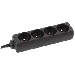 HQ Power Steckdosenleiste, 4 Steckdosen Typ E, Kabel 5 m, 3G2.5, Schrumpfschlauch zum Etikettieren, Innenbereich, Schwarz
