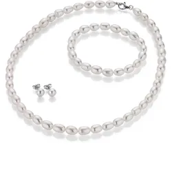 Schmuckset FIRETTI "Multipack Schmuck Geschenk Silber 925 Halskette Armband Ohrstecker", bunt (silberfarben, weiß), Schmuck-Sets, Damen, Silber 925 (Sterlingsilber), Nylon, Seide, Perlen, Made in Germany - mit Süßwasserzuchtperlen