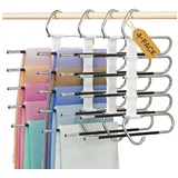 AIMAX Mehrfach-Kleiderbügel Mehrfach Kleiderbügel Mehrfach Hosenbügel platzsparend 4 Set, Hosenbügel platzsparend, Kleiderbügel Hosen, rutschfest, offenes Ende silberfarben