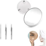 YFaith 20X Vergrösserungsspiegel, Schminkspiegel mit Vergrößerung, Weiß Rund Kosmetikspiegel mit Saugnapf, mit Saugnapf und Mitesser-Clip-Set, für Badezimmer, Schlafzimmer, Schlafsaal