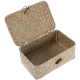 CAXUSD Weidenkörbe Mit Deckel Aufbewahrungskorb Aus Weidengeflecht Seegras Weidenkörbe Mit Griff Woven Box Mit Deckel Vorratsbehälter Schublade Kosmetikbox Weben Hölzern