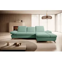 Goldstoff Ecksofa mit Schlaffunktion und Bettkasten - L-Form Sofa Beige/Grau, 1 Teile, Modernes Schlafsofa mit Sofakissen - Premium Couch Cord & L-Form