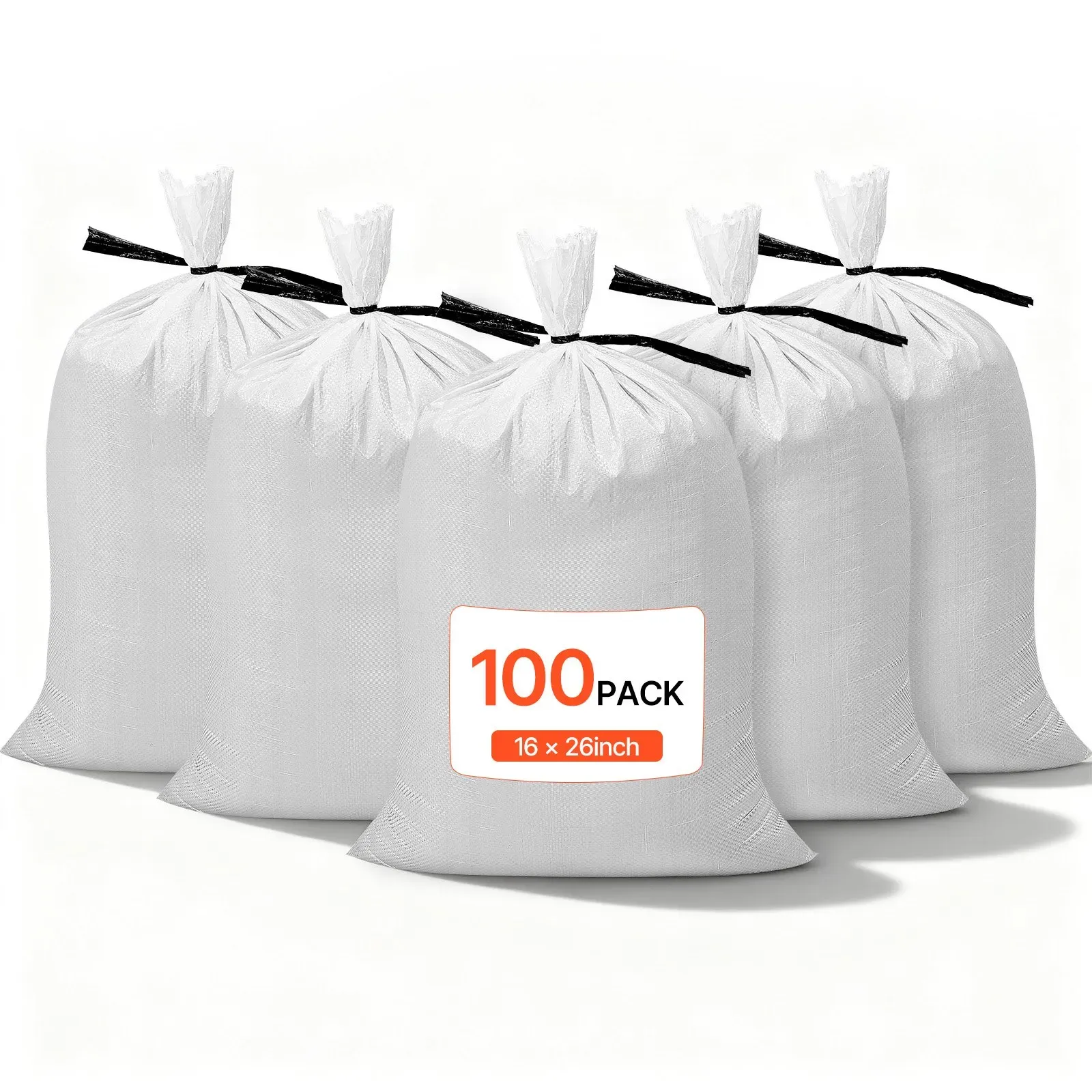 VEVOR Sandsäcke für Hochwasser, 100er-Pack, 400x660 mm, Gewebesäcke mit Bändern, 22,6 kg Tragkraft, Polypropylen-Hochwasssersandsäcke, reißfest & UV-beständig, für Hochwasserschutzbarrieren
