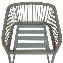 Mendler 2er-Set Rope-Barhocker HWC-O22, Tresenhocker, Outdoor Sitzpolster Seilgeflecht Metall ~ hellgrau, Kissen taupe