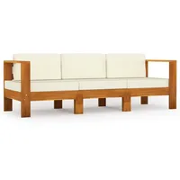 vidaXL 3-Sitzer-Gartensofa mit Cremeweißen Auflagen Massivholz Akazie