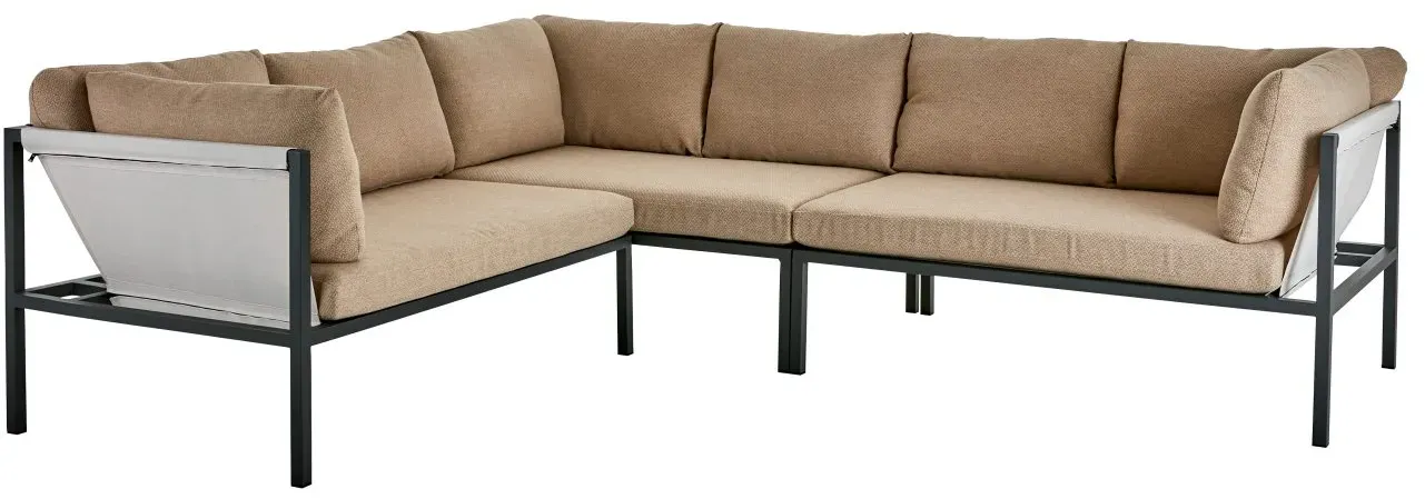 Gartenecksofa Allie mit Kissen aus Aluminium und Barley-Olefin Stoff, modern, beige-grau, für 4–5 Personen