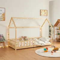 [en.casa] Hausbett Hesel mit Rausfallschutz 90x200cm Holzoptik