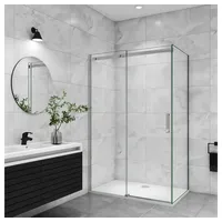 duschspa Eckdusche Duschkabine Schiebetür mit Seitenwand Dusche Duschabtrennung Glastür, BxT: 120x90 cm, Einscheibensicherheitsglas, Sicherheitsglas, Set, mit Seitenteil, links und rechts montierbar 120 cm x 90 cm