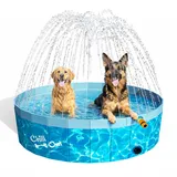 ALL FOR PAWS 160CM Großer Hundepool mit Sprinkler, 2-in-1 klappbarer Hundeschwimm- und Spritzpool, rutschfester Hartplastik-Splash-Pool für den Außenbereich, Garten, Hunde, Enten und Tierbäder