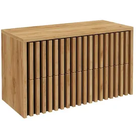 Lomadox Waschbeckenunterschrank 100 cm für Aufsatzwaschbecken Lucca-107 In Eiche Nb. Mit Lamellenfroten, B/h/t: 101/62,5/45,5 cm