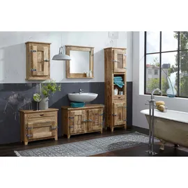 SIT Möbel SIT FRIGO beige natur B:46cm H:187cm T:30cm, Massivholz, Schränke, Hochschrank, Mangoholz im Antik-Look mit Kühlschrankgriffen, Höhe 187 cm