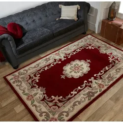 Kadima Design Traditioneller Wollteppich `Beauly` mit Handgeschnitzten Details. Farbe: Rot-Beige, 75x150 cm