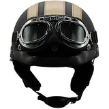 WRMIGN Retro Motorrad Halbhelme,Motorradhelm mit Fliegerbrille,Herren Und Damen Mode Jethelme ECE Zugelassener Für Cruiser Chopper Scooter Mofa Helm