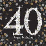 Amscan 511545 - Servietten 40. Geburtstag, 16 Stück, 33 x 33 cm, Happy Birthday, Sparkling Celebration
