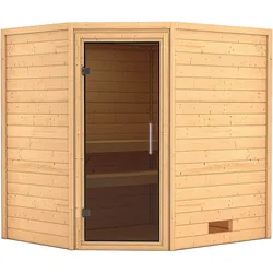 Karibu Woodfeeling Sauna Mia - 38 mm -ohne Dachkranz-Ganzglastür in Graphit-Optik inkl. gratis Saunaofen im Wert von 599,99 €