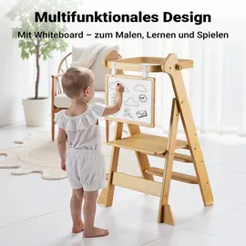 Wiltec Kinderstuhl Lernturm klappbar 43 x 48 x 91 cm aus Bambus, höhenverstellbarer Lernstuhl für Kinder, Stehturm mit Schutzgeländer