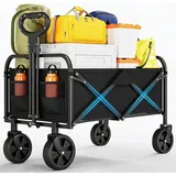 Bollerwagen Faltbar Mit Bremse,Handwagen Faltbarer 220L 172Kg 360° All-Terrain Reifen,Seitentasche,Handwagen Mit Verstellbarem Griff Perfekt Gartenwagen Reisebuggy Campingwagen Strandwagen