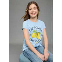 KangaROOS T-Shirt "Kangaroos T-Shirt Zitrone", Mädchen, Gr. 128/134, hellblau, Single Jersey, Obermaterial: 100% Baumwolle, bedruckt, Basic, Rundhals, Shirts T-Shirt, für Mädchen, Kurzarm, Basic Passform, mit modischem Druck