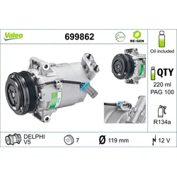 VALEO Kompressor, Klimaanlage AUSTAUSCHTEIL 12V für VAUXHALL OPEL 93169375 1854188 6854062 699862