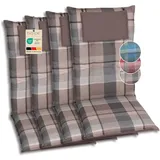 GO-DE Textil Bequeme und attraktive Polsterauflagen für Hochlehner-Gartenstühle (4er-Set, Karo braun, Hochlehner)