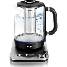 KUPU Wasserkocher mit Temperatureinstellung, 1,6L Wasserkocher Glas, 2200W schnelles Aufheizen, mit Trockengehschutz, Warmhaltefunktion, Auto-Off - Schwarz