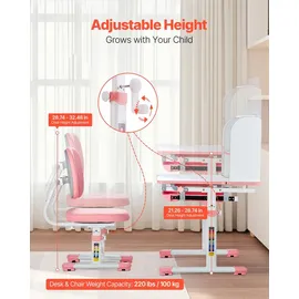 Vevor Kinderschreibtisch mit Stuhl höhenverstellbar 54-73 cm MDF rosa