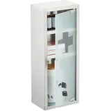 Relaxdays Medizinschrank, 3 Fächer, Edelstahl, Milchglas, Medikamentenschrank, HBT 45x18x12cm, abschließbar, Silber