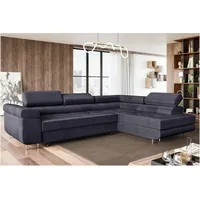MEBLINI Schlafcouch mit Bettkasten - Ecksofa mit Schlaffunktion - Sofa mit Relaxfunktion und Kopfstützen - Couch L-Form - Eckcouch - Wohnlandschaft - MALIBA - 277x203x63cm Rechts - Dunkelgrau Samt