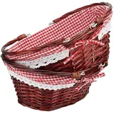 JOIKIT 2 Stück Weidenkorb oval, Weidenkorb mit Henkel und Stofffutter, Braun Klappbügelkorb, 32,5 x 25 x 12,5 cm