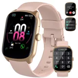 Qecnato Smartwatch für Damen und Herren, 1,95-Zoll-Fitnessuhr mit Anrufe tätigen/annehmen, 110+ Sport-Smartwatch, Schrittzähler/Stoppuhr/Herzfrequenzmesser (Rosa)