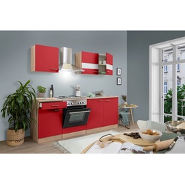 Respekta Küchenzeile Economy Eiche Sonoma Sägerau Nachbildung E-Geräte 210 cm mit Edelstahlkochmulde rot