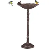 Relaxdays Vogeltränke Gusseisen, Vogelbad mit Ständer, Wildvogeltränke für Garten, antikes Design,74,5cm hoch, braun
