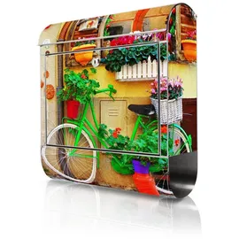 banjado Wandbriefkasten Edelstahl Grünes Fahrrad inkl. Zeitungsfach
