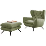 KAWOLA Hochlehnsessel CHARME Cord 72 x 100 x 80 cm Grün mit Hocker