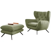 KAWOLA Hochlehnsessel CHARME Cord 72 x 100 x 80 cm Grün mit Hocker