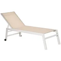 Outsunny Gartenliege mit 5-stufiger Rückenlehne Aluminium cremeweiß 169x65x102cm für