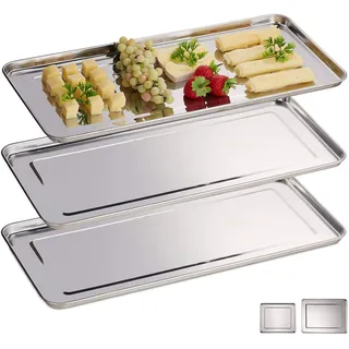 Relaxdays 10030060_59 Servierplatte, 3er Set, Edelstahl, spülmaschinenfest, Wurst, Käse, Party, Schlemmerplatte, 45,5x22 cm, Silber
