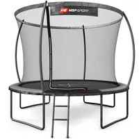 Hop-Sport Trampolin Outdoor Ø 305/366/427/488 cm - Trampolin mit innovativen, gebogenen Netzstangen, Sicherheitszertifikaten und Sicherheitsnetz (Grau/Schwarz, 305 cm)