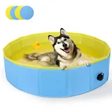 Nobleza Hundepool für Große & Kleine Hunde, Faltbarer Hunde Planschbecken, Stabile Hundebadewanne, Swimmingpool für Katzen, 160 * 30cm, L, Blau & Gelb