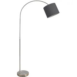 ETC Shop Bogenstehlampe Stoffschirm Stehlampe gebogen Wohnzimmer Bogenlampe grau, höhenverstellbar, 1x E27, Lxh 96x195 cm
