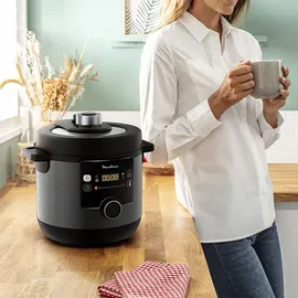 Moulinex Turbo Cuisine & Fry CE7788-2 in 1: Elektrischer Schnellkochtopf und Luftfritteuse 1450 W Leistung, antihaftbeschichtet, 15 automatische Programme, Timer, Zubehör, schwarz