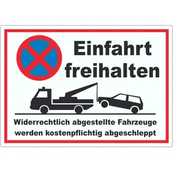 Parken verboten Einfahrt freihalten Aufkleber A4 (210x297mm)
