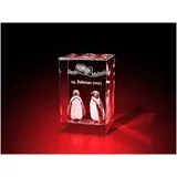 GLASFOTO.COM personalisiertes Glasfoto in Quaderform mit Pinguinen in 3D, Zwei Wunschnamen und Datum – Kristallglas mit Innengravur als anpassbares Geschenk 50 x 80 x 50 mm in Premiumqualität